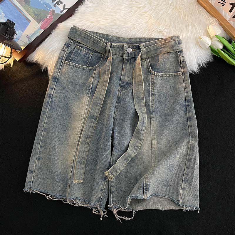 Men'S Fashion Trousers - Zomer dunne denim shorts met franjes