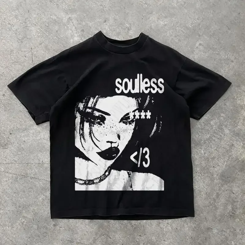 Men'S Fashion Aesthetics - Punk Esthetiek Grafische Print Katoenen T-shirt