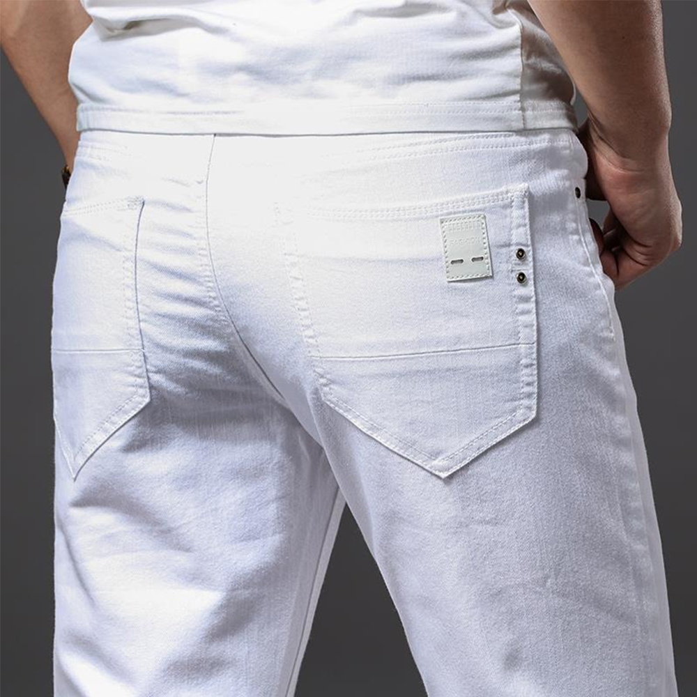 Men'S Fashion For 60 Year Old - Heren Witte Jeans Elasticiteit Recht Slim