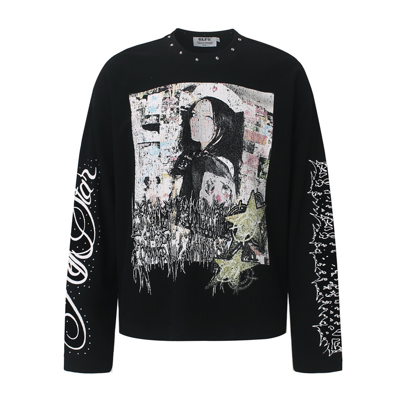 Mens Fashion Streetwear - Herenshirt met graffiti-print en rivetten, modieus