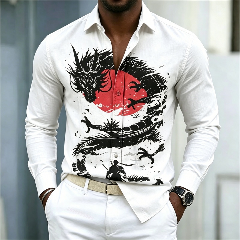 Mens Fashion Streetwear - 2026 Nieuw Herenoverhemd Wit Zwart Rood