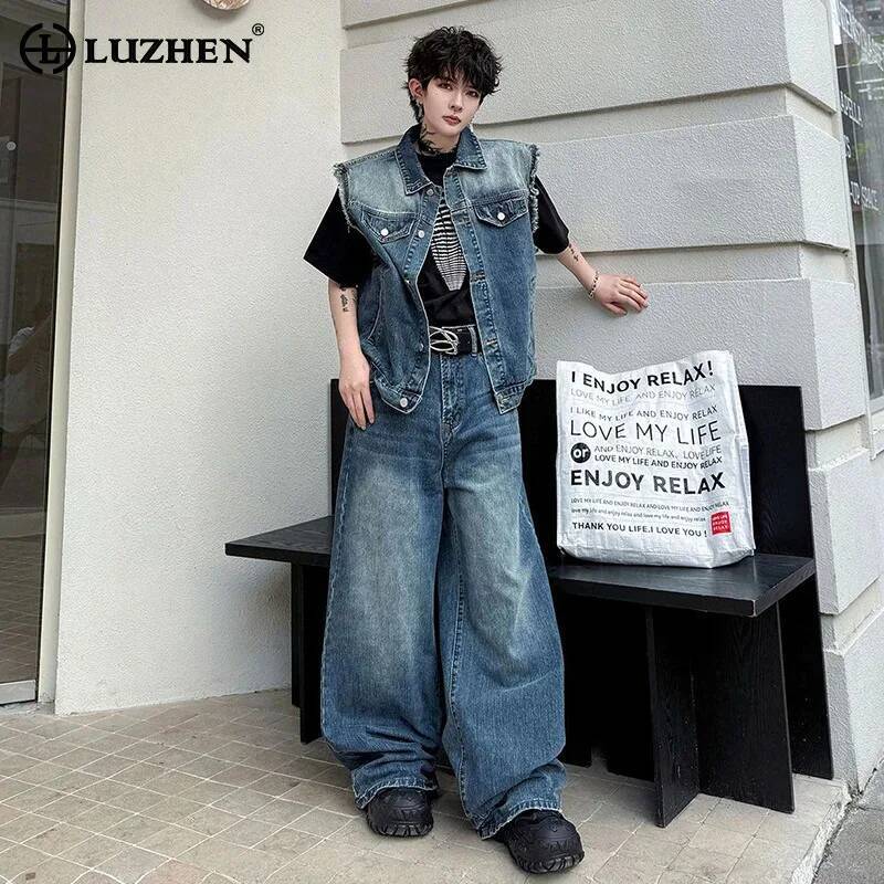 Mens Fashion Streetwear - LUZHEN 2026 Zomer Denim Tweedelige Sets