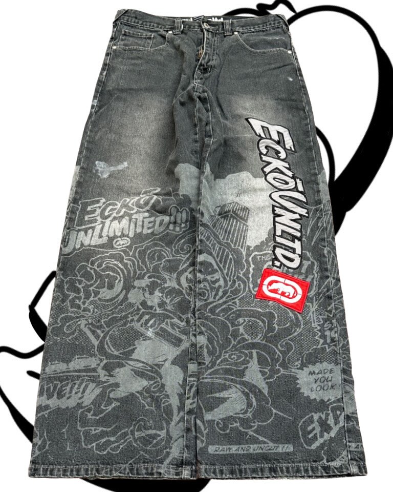 Men'S Fashion With Baggy Jeans - Amerikaanse mode-jeans met print, hiphop baggy