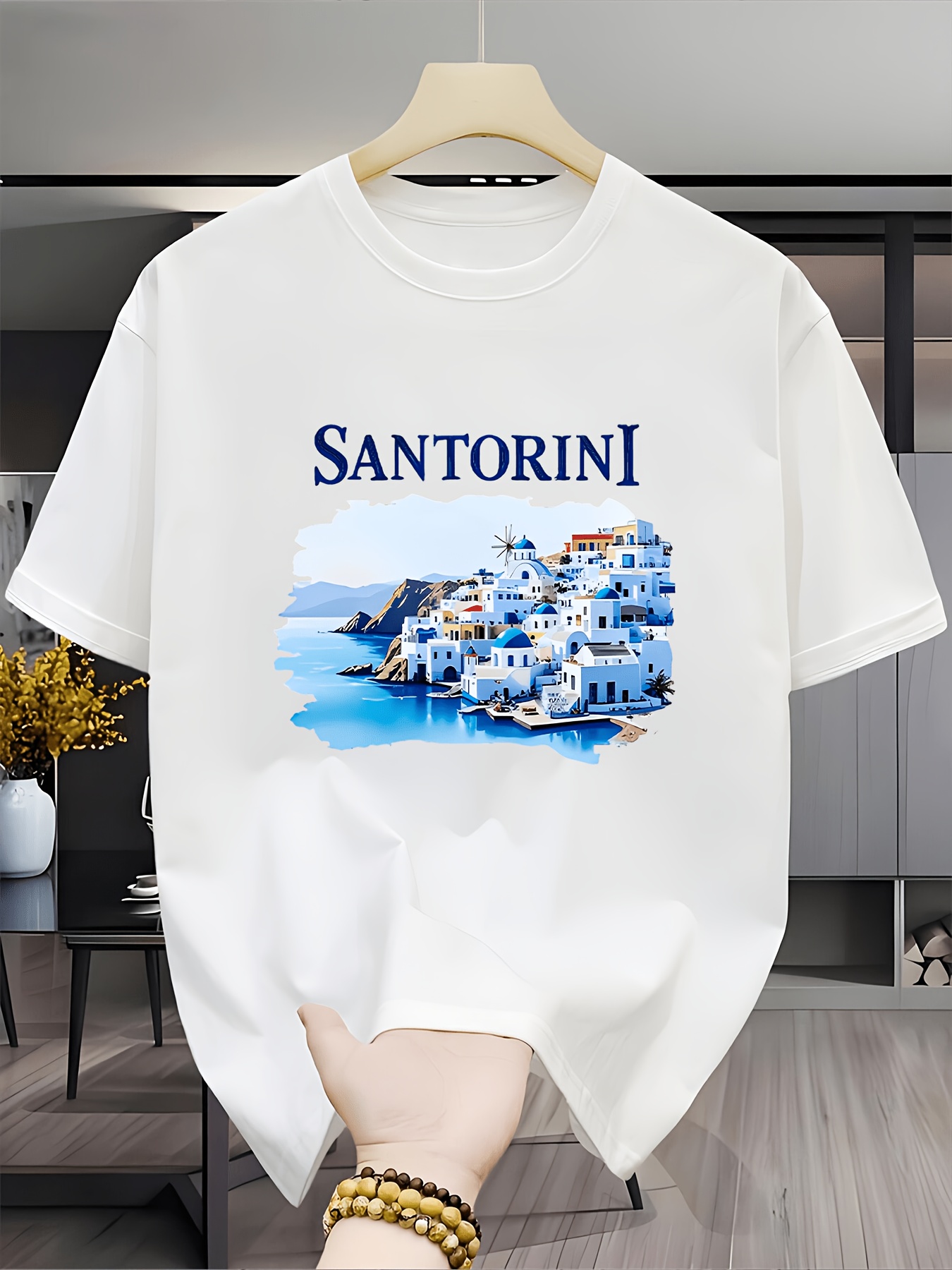 Men'S Fashion Greece - Vintage Santorini Griekenland Landschap T-shirt Zomervakantie