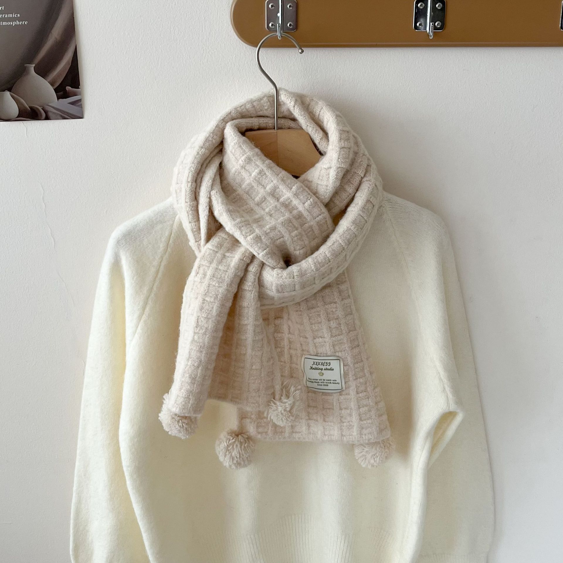 Men Scarf Wool - Winter hangende bal wafel gebreide wollen