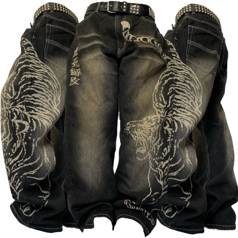 Men'S Fashion With Baggy Jeans - 2025 Mode Nieuwe Oversized Patroon Afdrukken