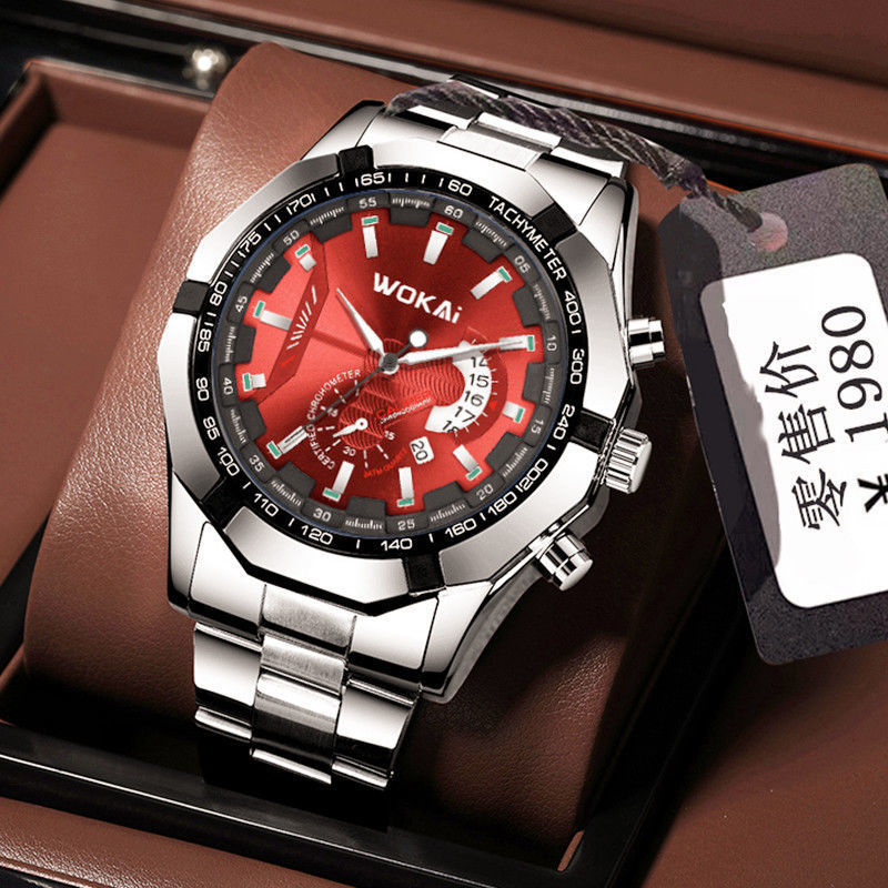 Men'S Fashion Quartz Watch Wokai - Wokai Horloge Heren Rode Sporthorloges Mode