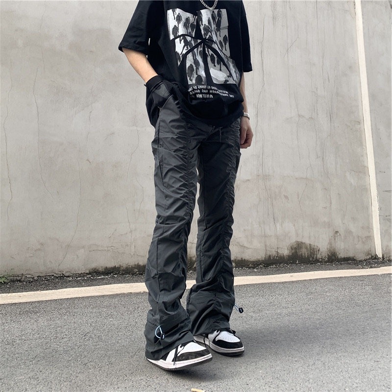 Men'S Fashion Trousers - Unisex wijde broek met plooien, trekkoord