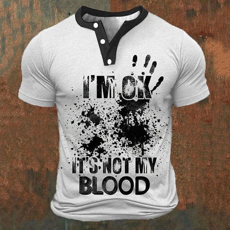 Men'S Fashion Clothing - Grappige 3D-letterprint heren Henley shirts zomer
