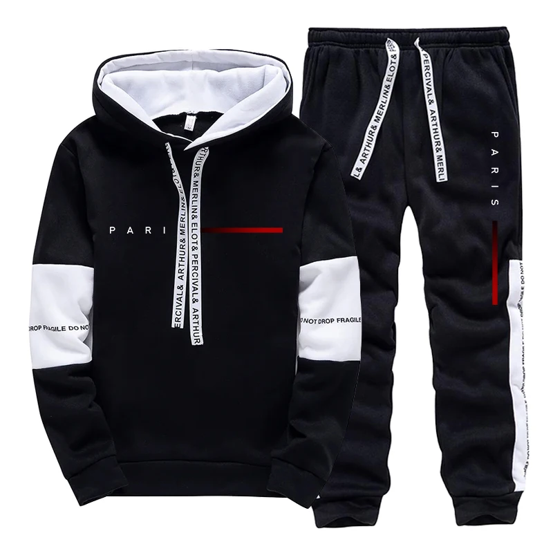 Mens Fashion Streetwear - Herenset Paris Fashion Hoodie en joggingbroek