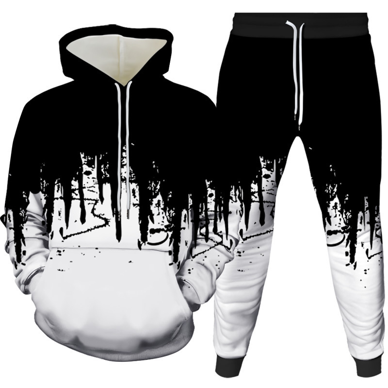Men'S Fashion Clothing - Inkt Schilderij 3D Gedrukt Hoodie Broek