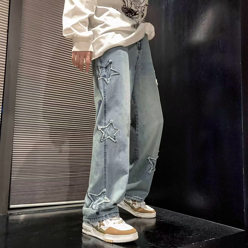 Nieuwe heren ster geborduurde  - Men'S Fashion With Baggy Jeans recensie en prijs