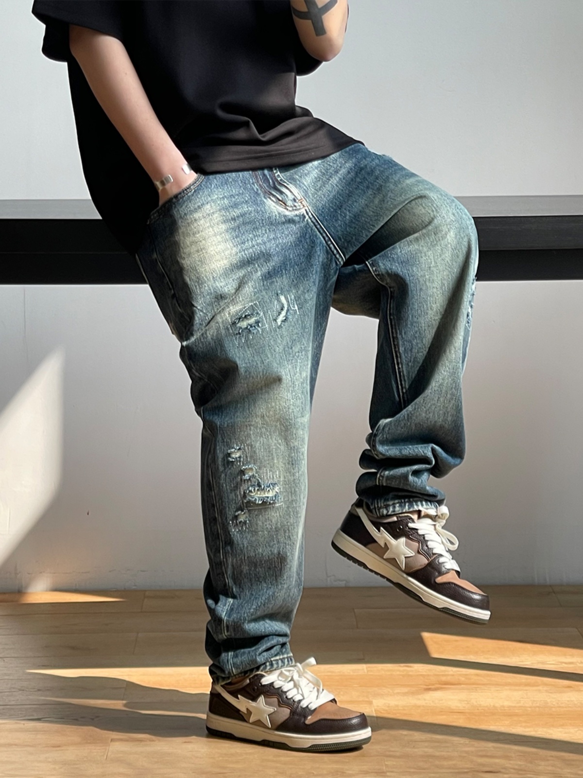 Koreaanse Mode Gescheurde Bagg - Men'S Fashion With Baggy Jeans recensie en prijs