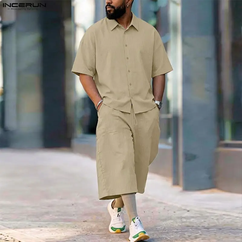 INCERUN Heren Sets Effen Kraag - Mens Fashion Streetwear recensie en prijs