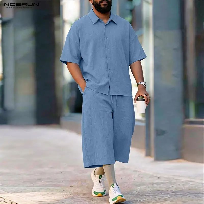 INCERUN Heren Sets Effen Kraag - Mens Fashion Streetwear recensie en prijs