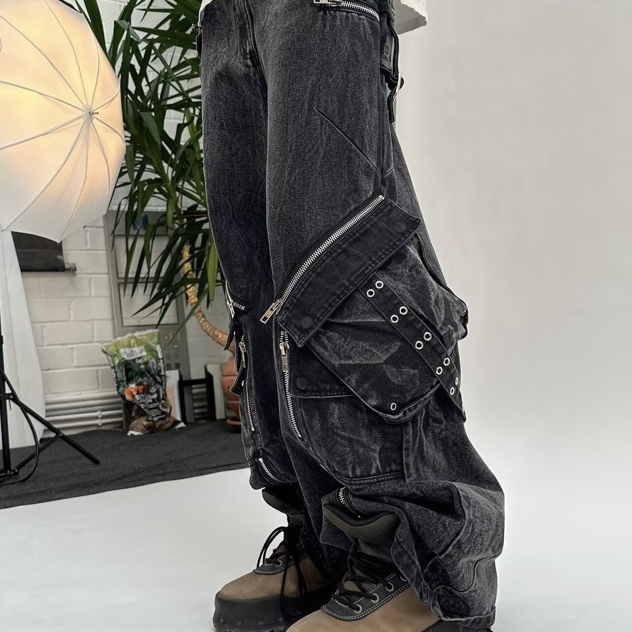 Y2K Zwarte Gothic Punk Multi-P - Men'S Fashion With Baggy Jeans recensie en prijs